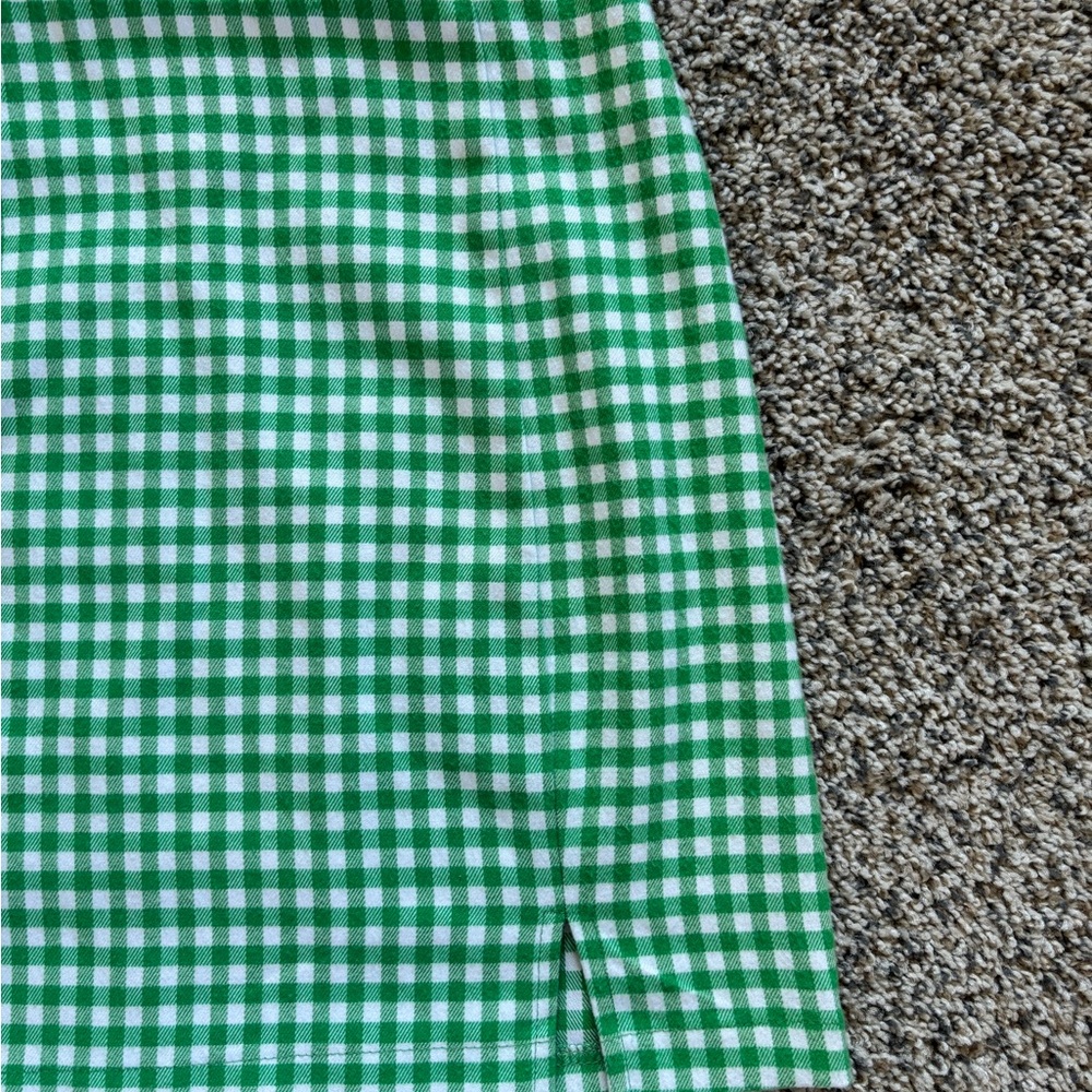 Love on a Hangar Green & White Checkered Mini Pencil Skirt Size 5 Pleats Slits - Picture 3 of 12